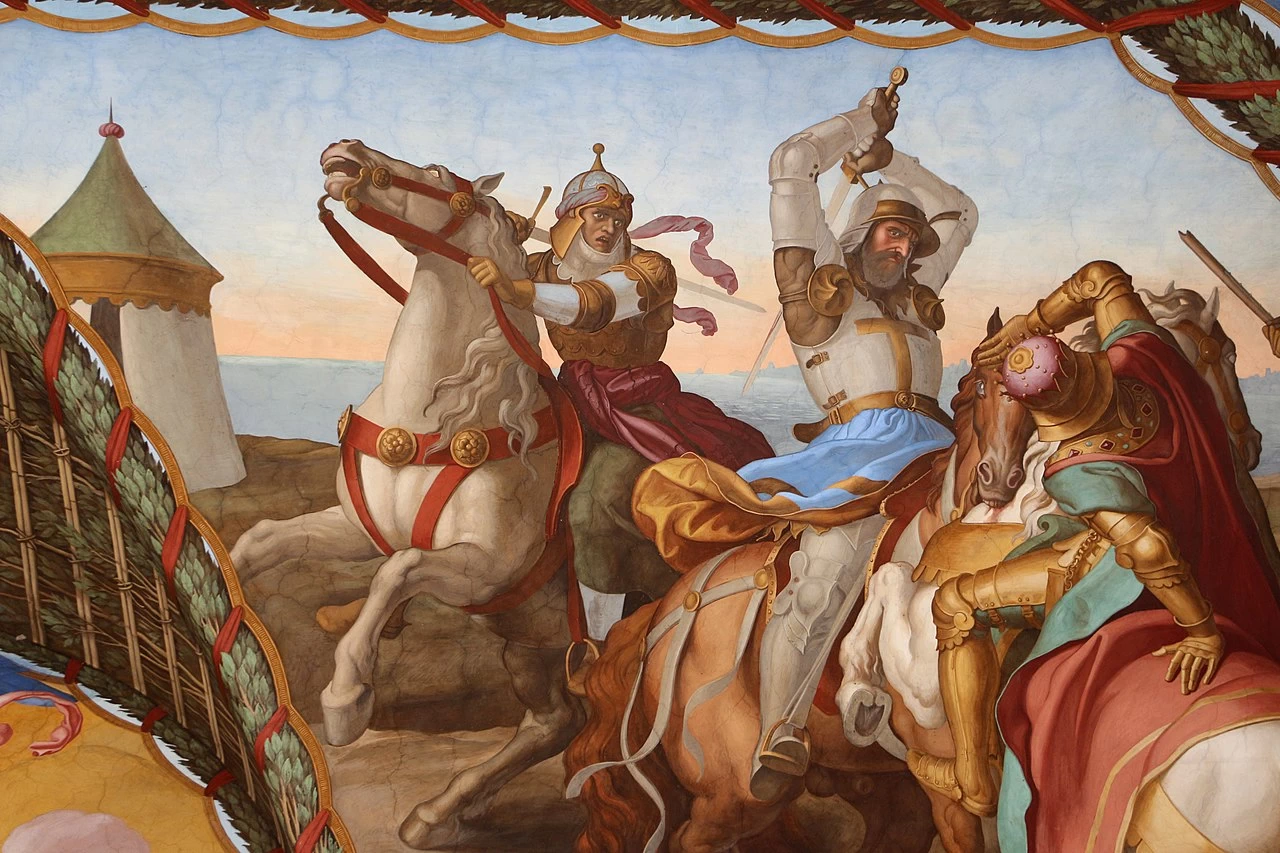 Affreschi di casa Massimo - battaglia, Stanza di Ariosto, Villa Giustiniani Massimo, Roma, dettaglio